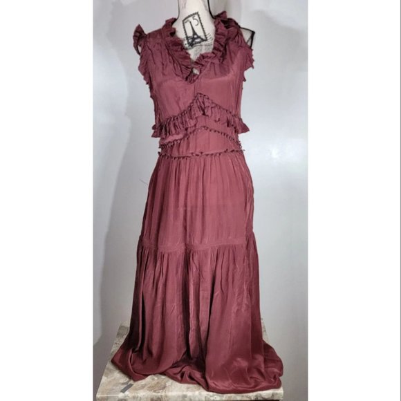 Sea New York Ruffled V-Neck Silk Port Maxi Dress Size 10, NWOT - Picture 1 of 5